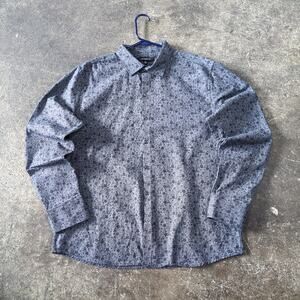 WestZeroOne Shirt Mens XL Gray Floral Long Sleeve Made in Turkey Button Up